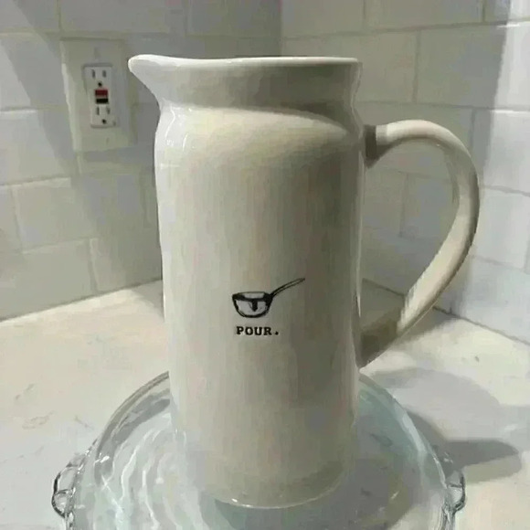 Rae Dunn Magenta Ivory Farmhouse POUR. Icon Graphic Beverage Carafe Pitcher Used - Picture 8 of 12